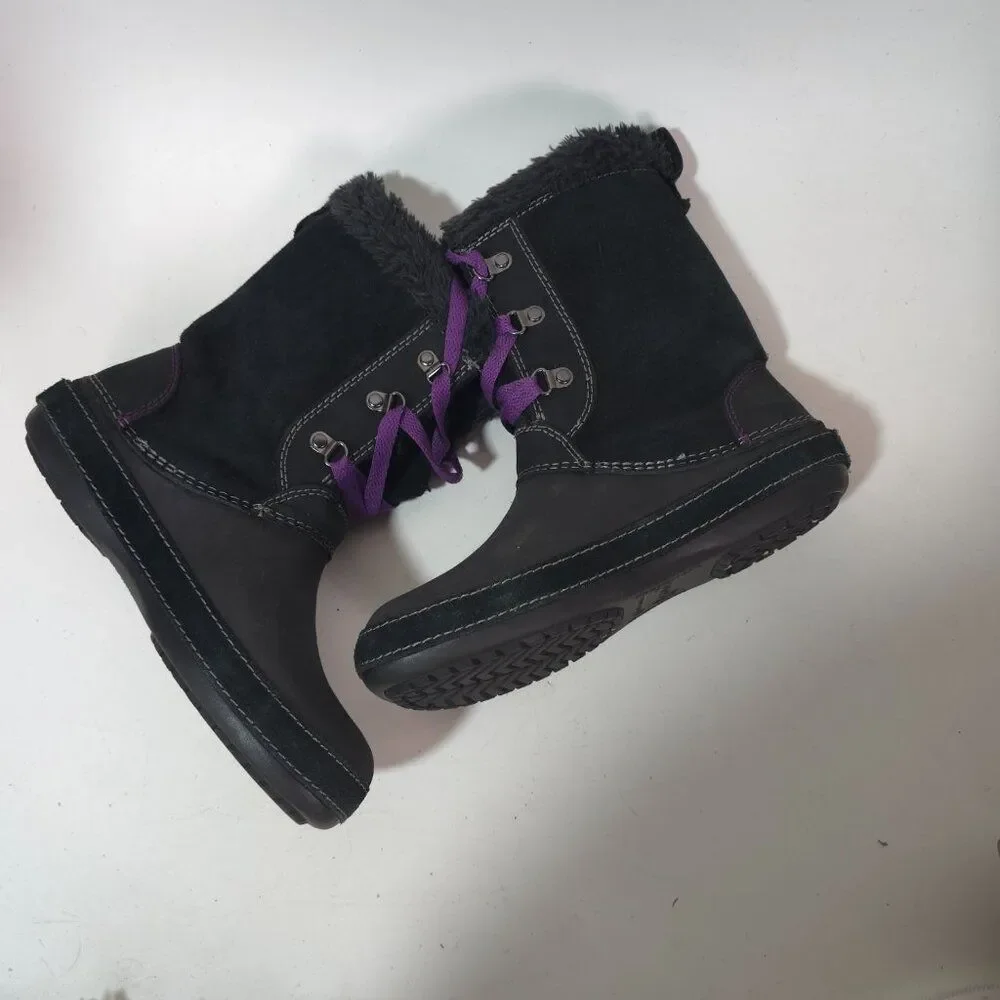 Crocs Women’s AllCast Luxe Faux Fur Winter Boots Black Purple Size 7
